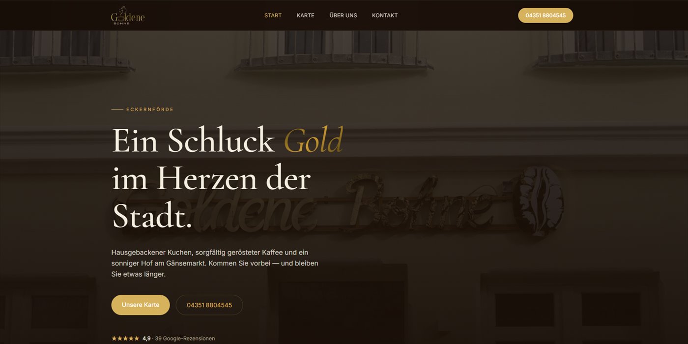 Startseite der Website für die Goldene Bohne in Eckernförde