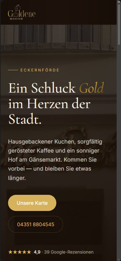 Mobile Ansicht der Website für die Goldene Bohne